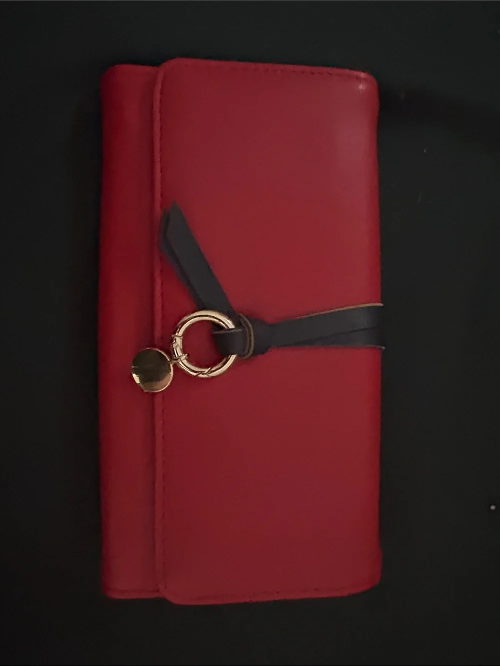 Red Women's Wallet Clutch with Gold Ring Accent